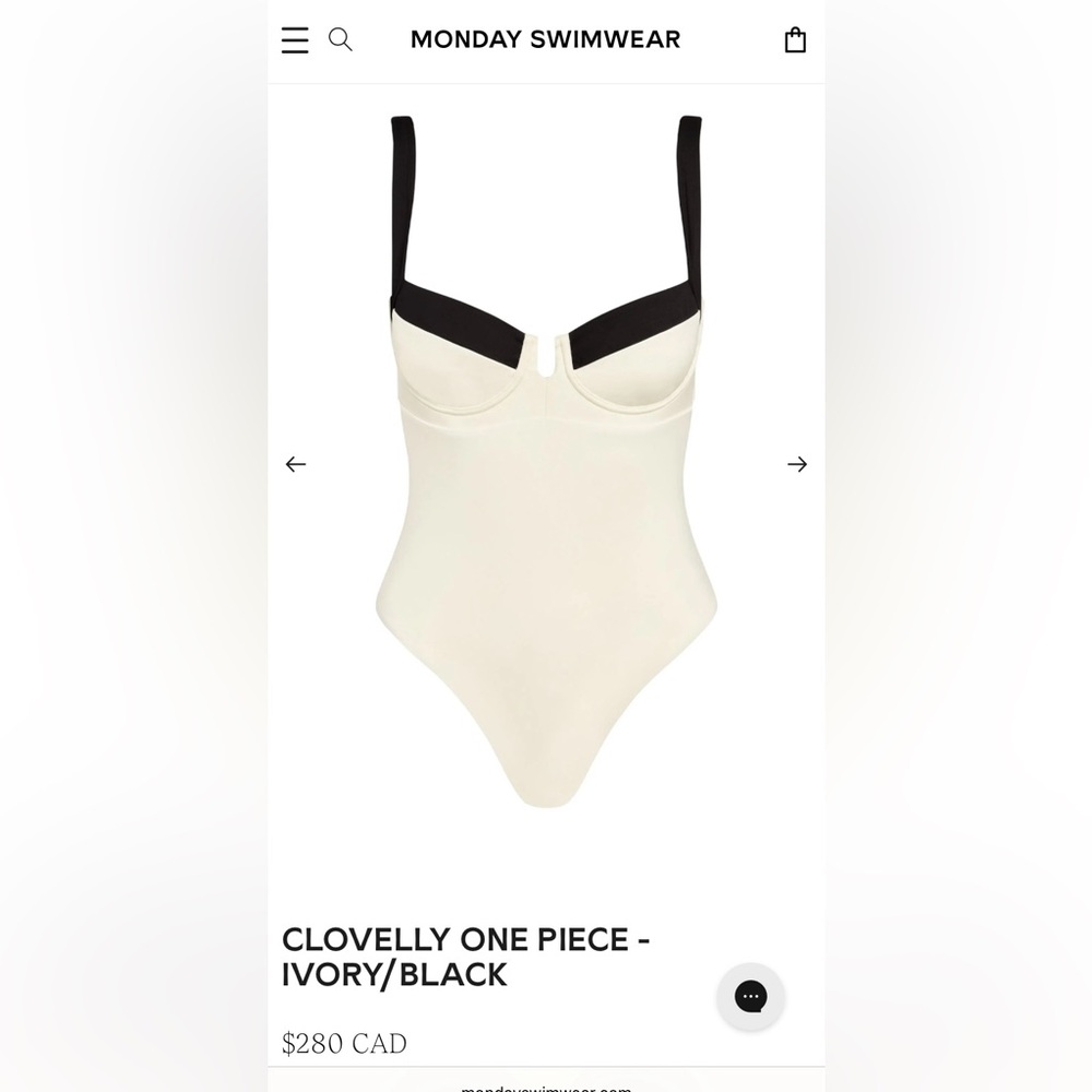 New Monday Swimwear CLOVELLY ONE PIECE IN IVORY/ BLACK Size VV
